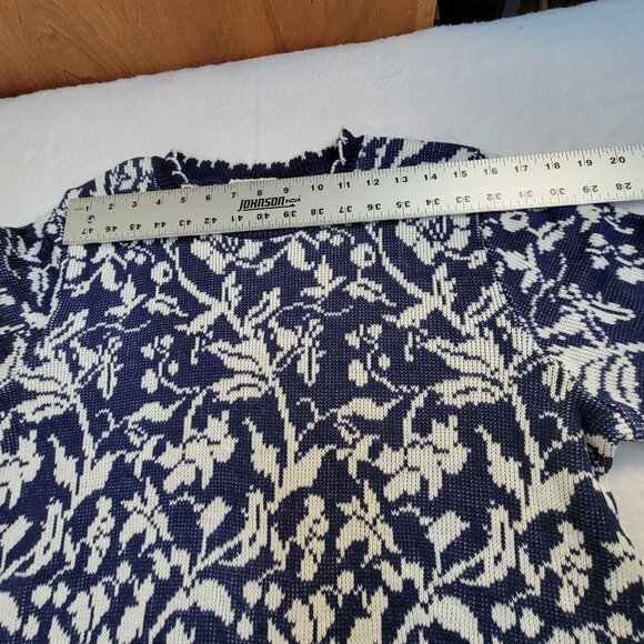 Vintage D'Allaird's Womens Floral Knit Crew Neck Sweater Blue/White Pullover - Picture 4 of 6